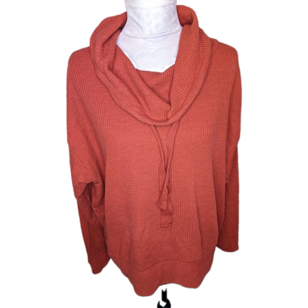 Natural Reflections Pumpkin Pullover Fall Adjustable Collar Waffle Weave Sz L